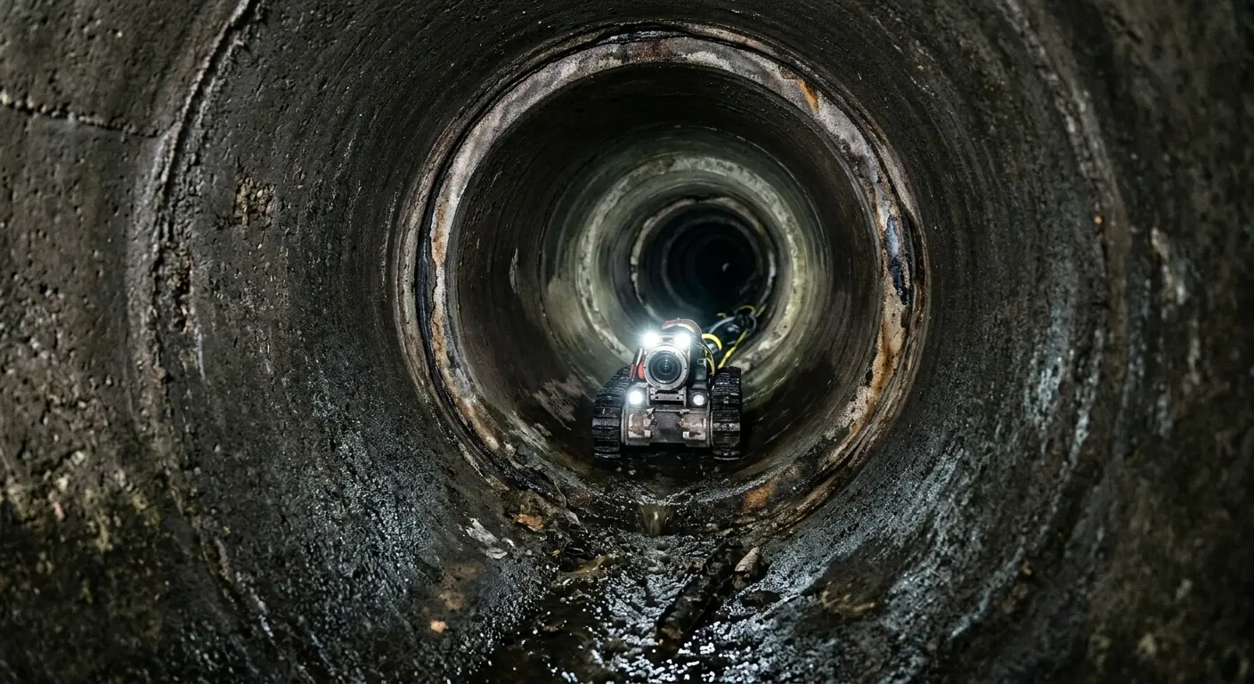 Robotic sewer camera inspecting pipe interior for Sewer Line Cleaning in Burbank